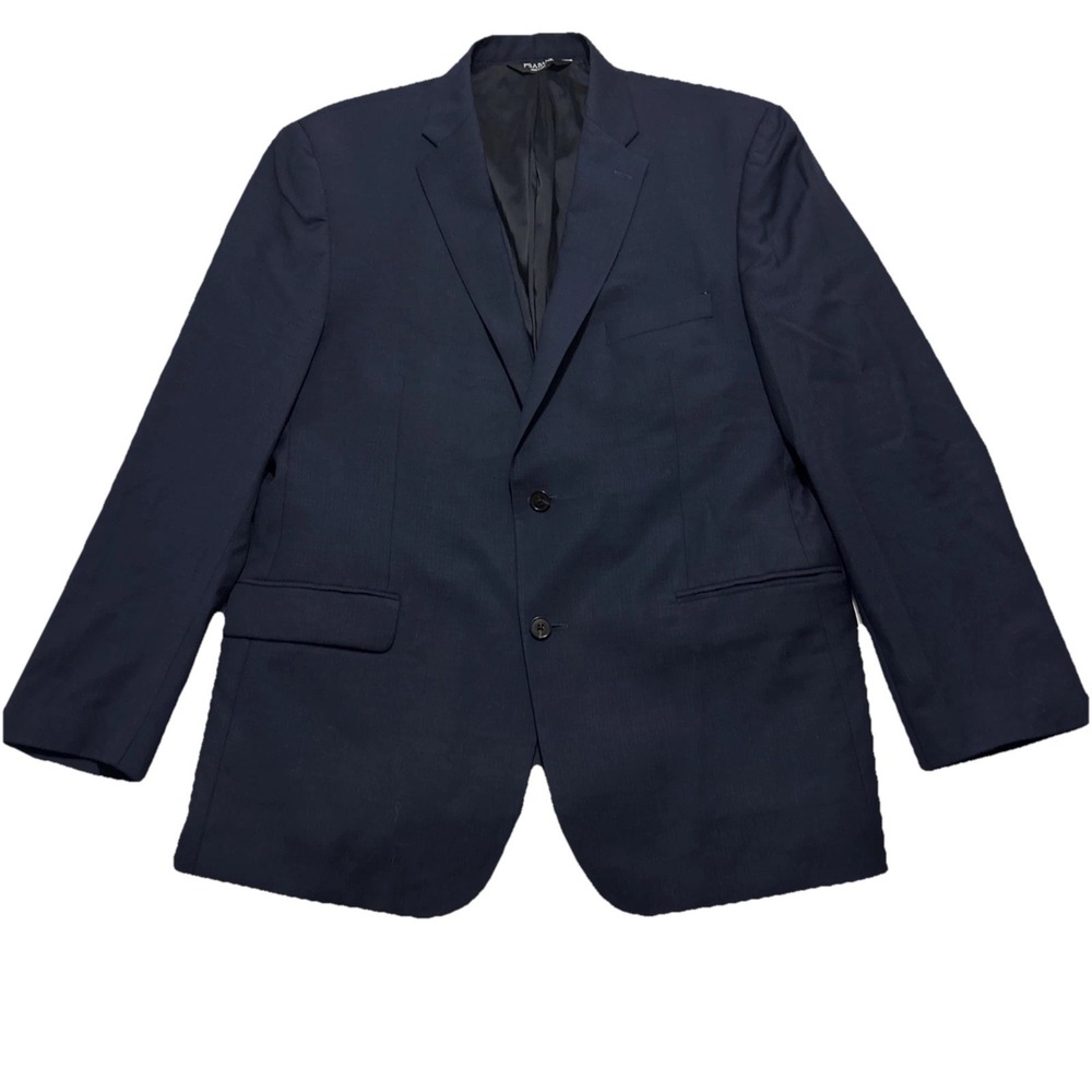 JOS A BANK Men's 46L Navy Blue Check Traveler Blazer Tailored Fit Stretch Wool